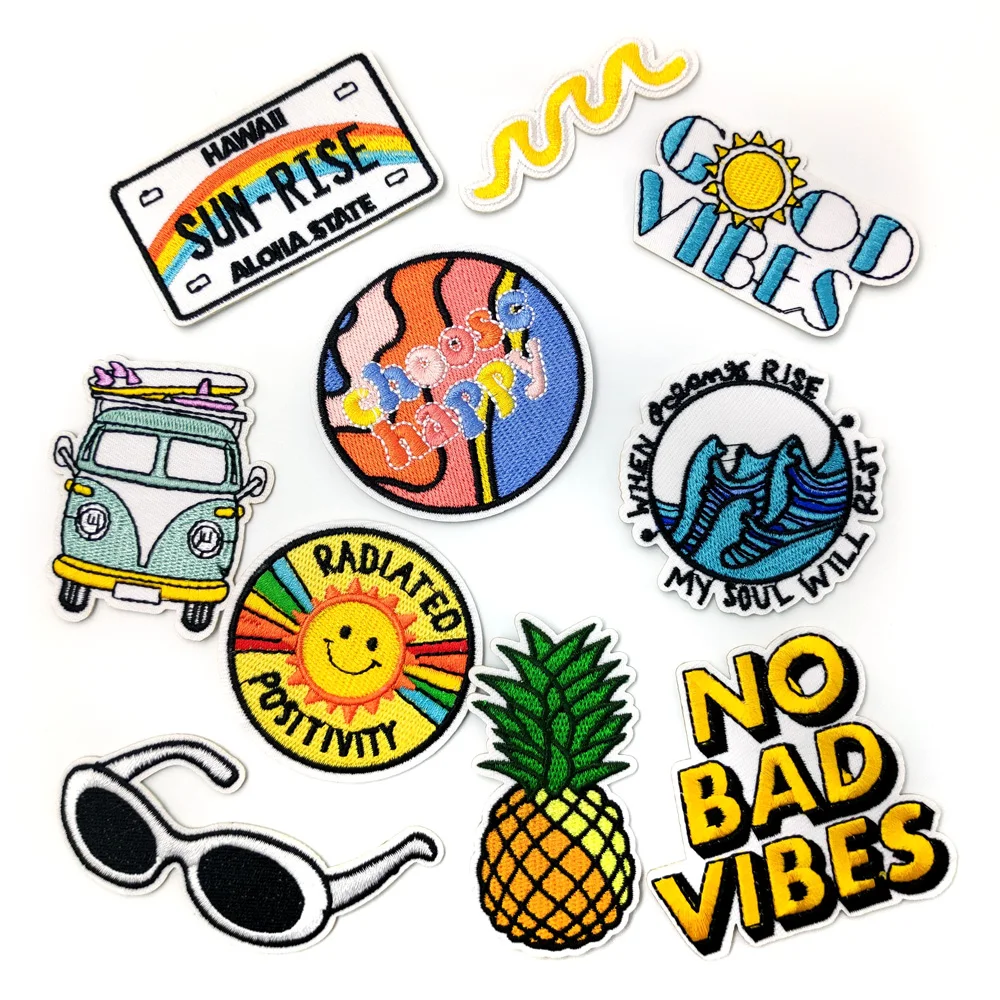 Pineapple Sun Sea Wave Patches Cloth Embroidered Applique Sewing Clothes Apparel Accessories Bus Sunglasses