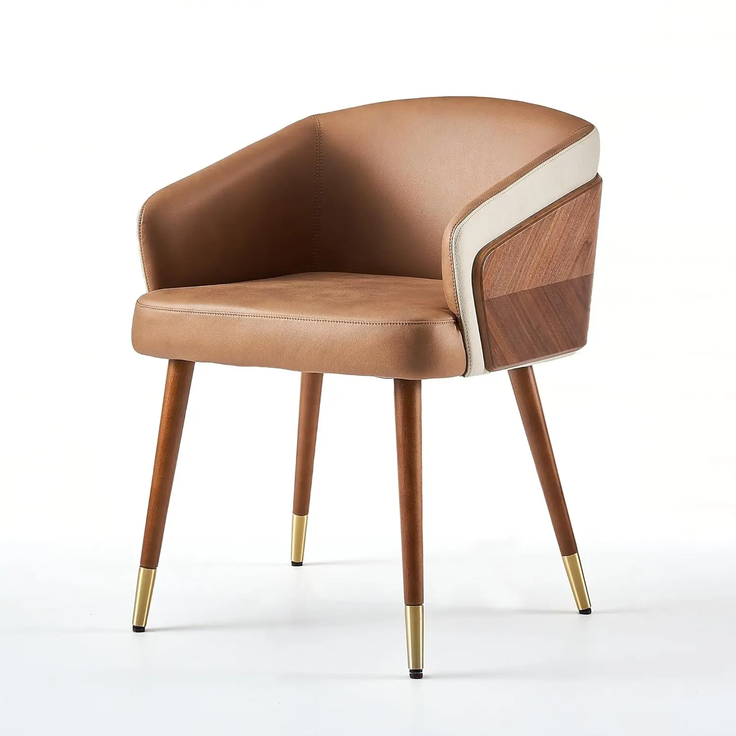 Silla de comedor de mediados de siglo, moderna, de piel sintética con nogal, tapizada en eucalipto, sillón con acento retro, patas de metal, desmontaje A