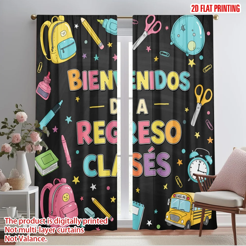 

2pcs 2D flat printing Curtain Welcome Back To School Backpack 100% Polyester Fabric Without Electricity Party Decorations for