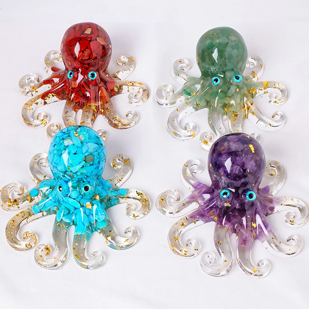 1PC Natural Crystal Gravel Octopus Statue Dropper Resin Reiki Stone Garden Statue Ornaments Office Tabletop Bar Decorative Fun