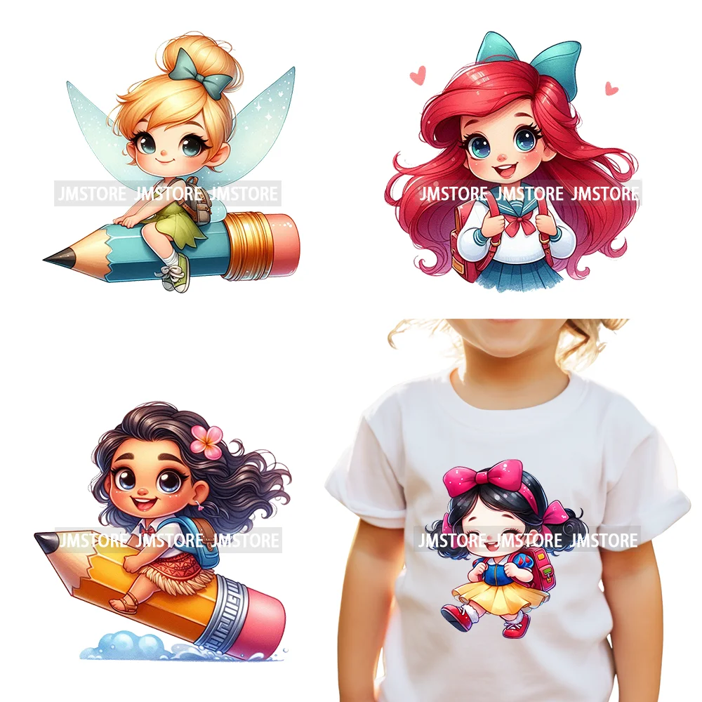 

Cartoon Back To School Teach Love Book Pencil Princess Girls Decals DTF Iron On Transfers Stickers Ready To Press For Clothes