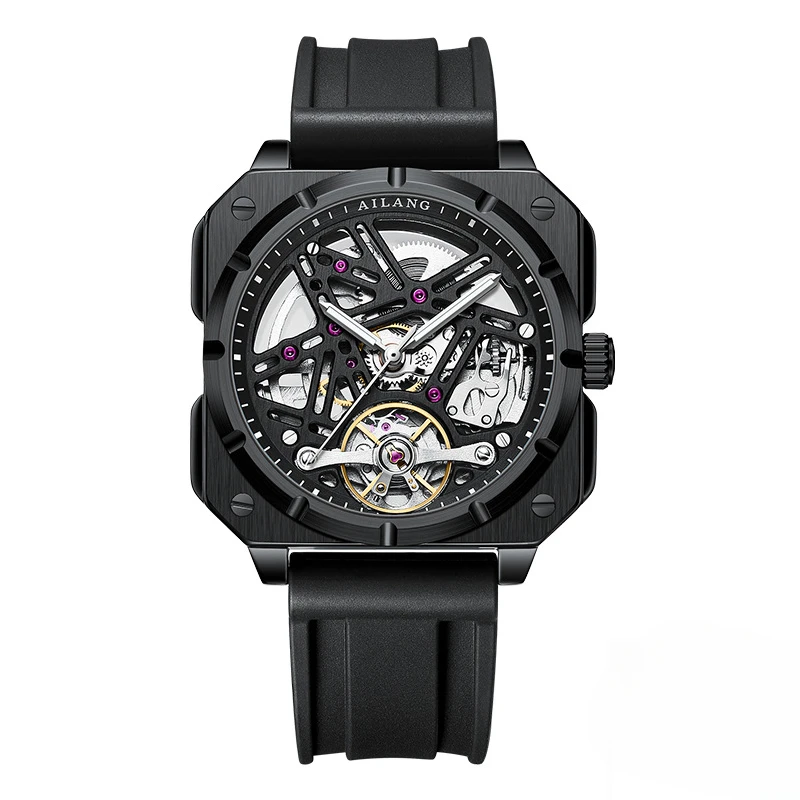 

Black Square Skeleton Watch Mens Tourbillon Automatic Mechanical Wrist Watch for Men Waterproof Mens Sports Military Watches Man