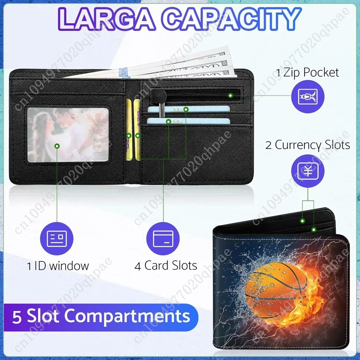 Boys Wallet for Teens, Cool Kids Wallet for Boys Ages 8-10 9-12 11-15, Funny Basketball Leather Bifold Rfid Blocking, Coin Pocke