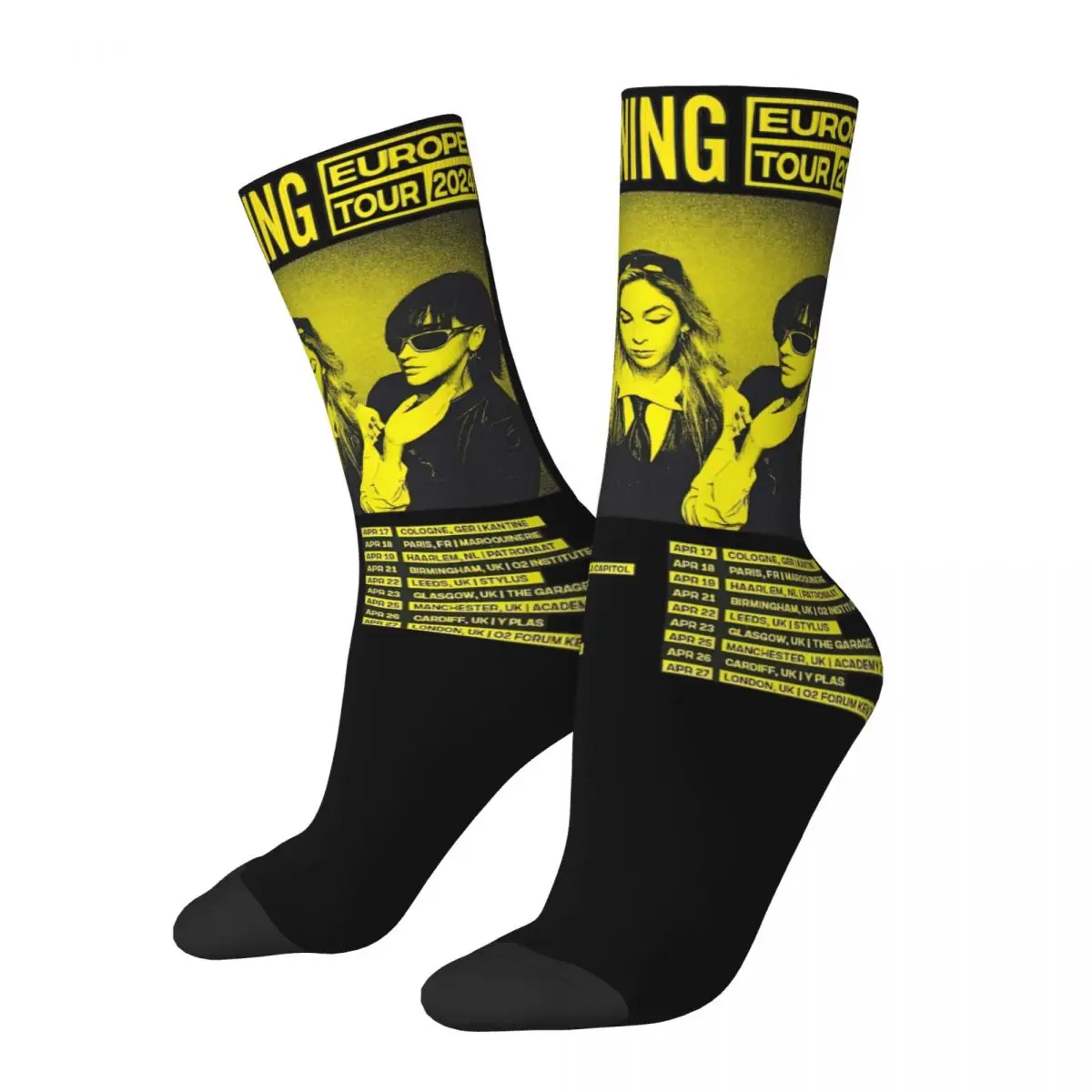 

The Warning Band 2024 Tour Europe Design Socks Product for Men Women Flexible Crew Socks