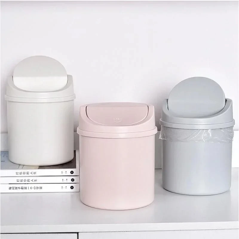 Mini Desktop Bin Small Trash Can Tube with Cover Bedroom Trash Can Garbage Can Clean Workspace Storage Box Home Desk