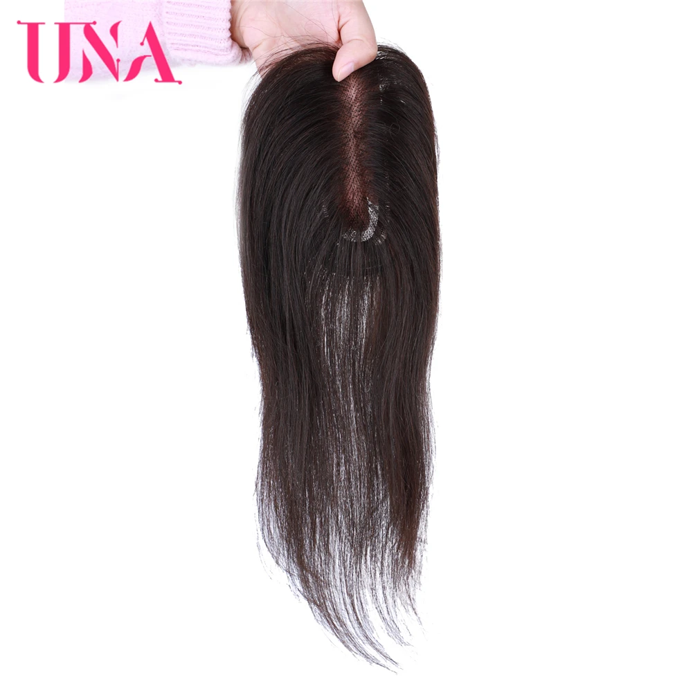 Una Human Hair Swiss Lace frontal Toppers Silk Base Hair Pieces Clip In Hair Natural color cover white thin hair Hairpieces