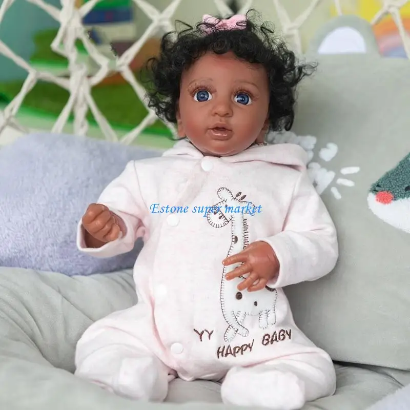 090B 45cm Tái sinh thực tế Búp bê cô gái đáng yêu với mái tóc xoăn Tượng đồ chơi giống như thật