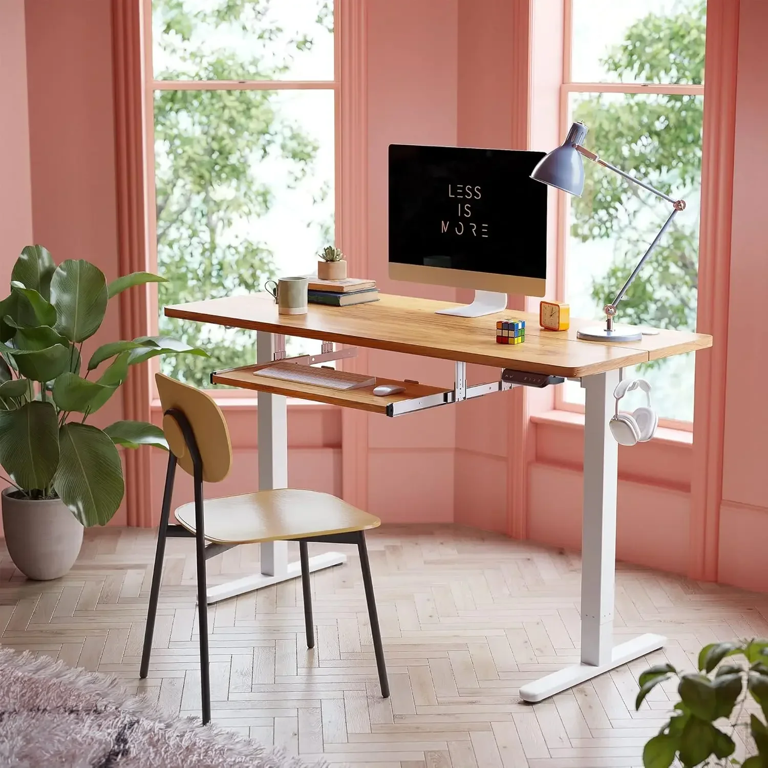 

Standing Desk with Keyboard Tray, 63 × 24 Inches Electric Height Adjustable Desk, Sit Stand Up Desk