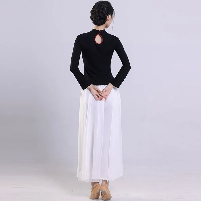 Traje de danza clásica Body Rhyme estilo chino ropa Cheongsam mejorada Top negro de manga larga para mujer