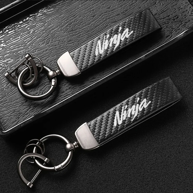 1PCS Leather Carbon Fiber Motorcycle Key Chains KeyChain For Kawasaki ninja400 ninja650 ninja 250 250r 2024 2025 Accessories