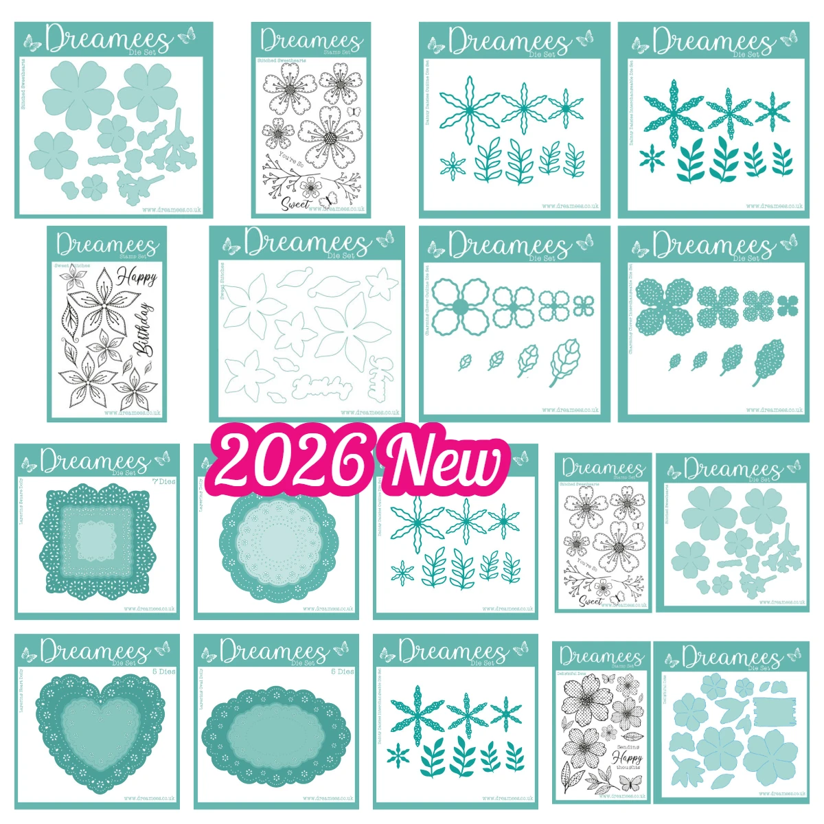 

New Dreamees Stitched Sweethearts Clear Stamps and Metal Cutting Dies DIY Craft Dainty Daisies Outline Die Scrapbooking Paper