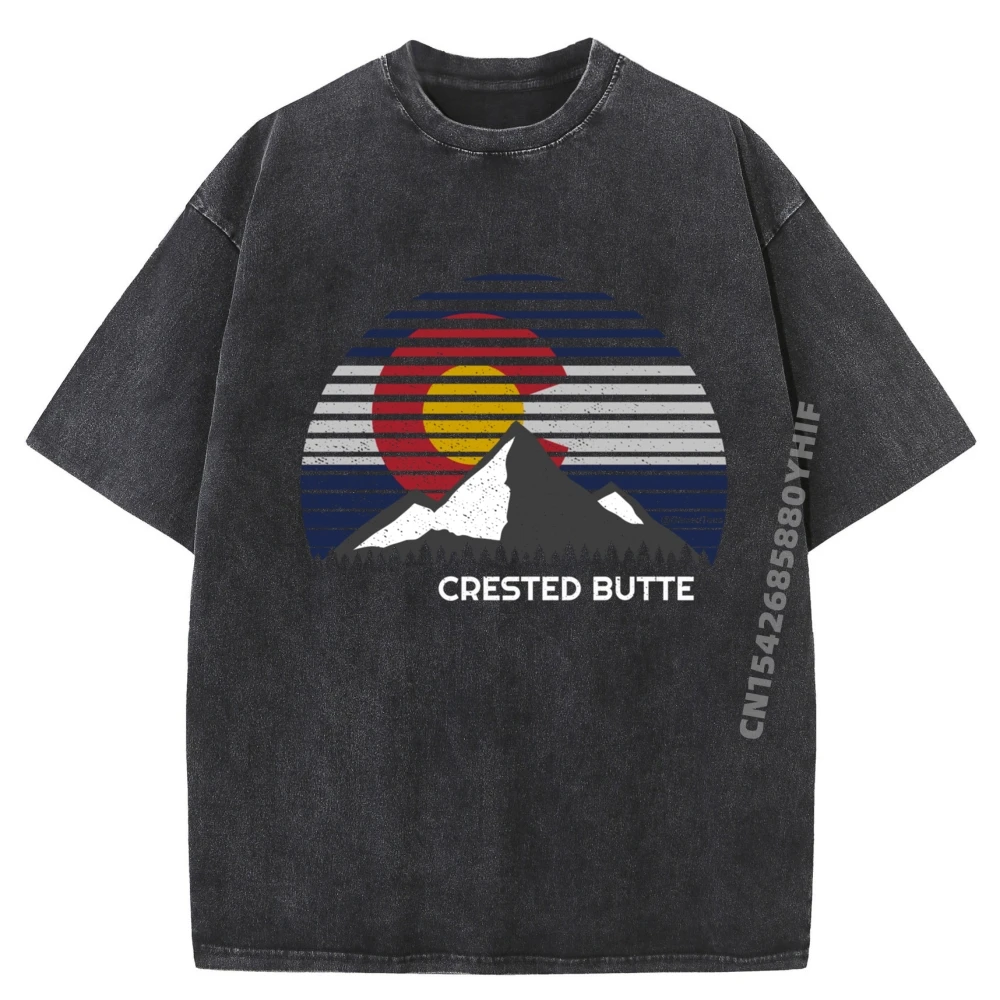 

Loose Washed T Shirt Crested Butte Colorado Flag Shirts Graphic Tee Custom T Shirt Man Tops Tees Casual Breathable Top