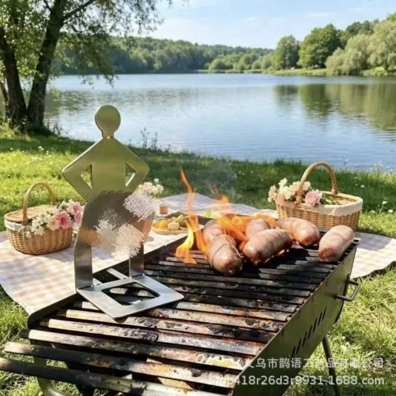 Human‑Shaped Sausage Grill Holder Stainless Steel BBQ Hot‑Dog Rack Portable Outdoor Barbecue Cooking Tool