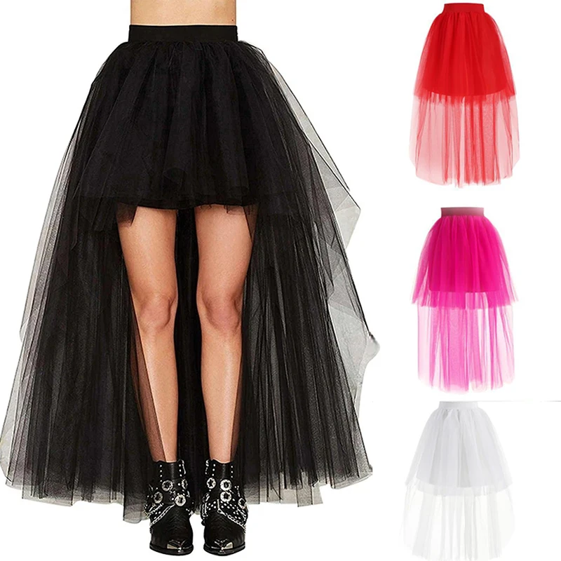 

Fashion Women Gothic Vintage Steampunk 3 Layers Tulle Irregular Shape Fillibeg Elastic High Waist Princess For Party Wedding.