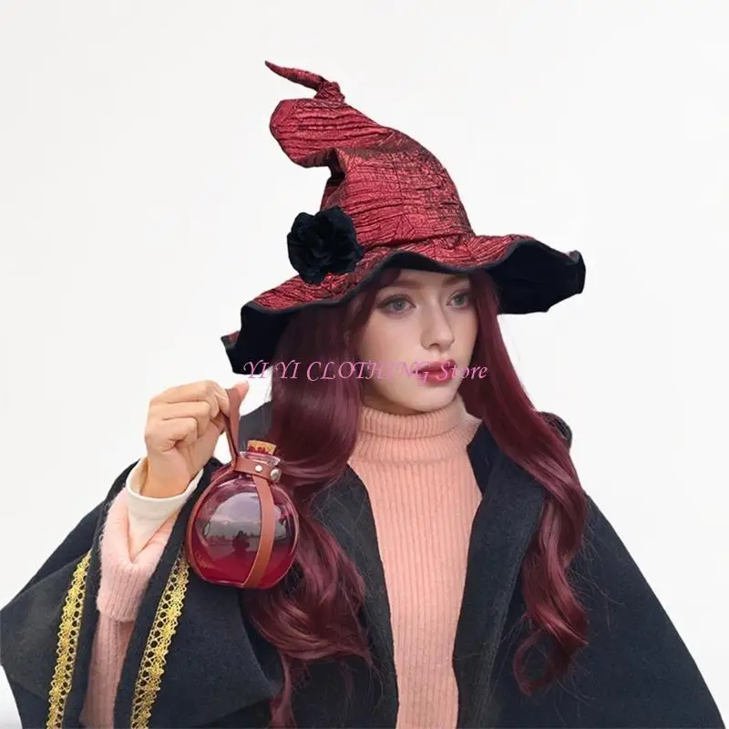 قبعة الساحرة N5KF مع Twist Designs زهرة قابلة للفصل لحدث الهالوين وموظفي عشاق Cosplay إكسسوارات فريدة من نوعها