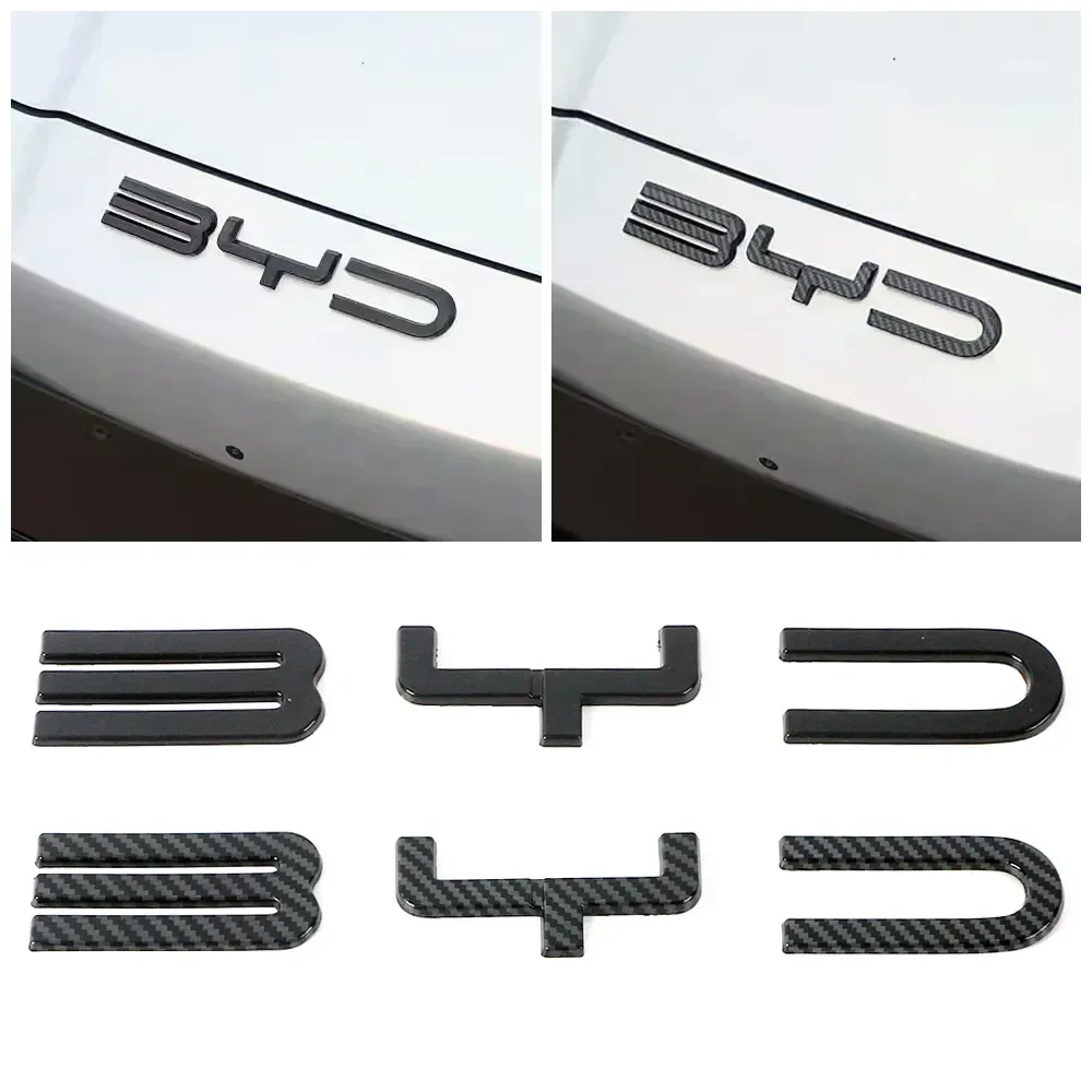 For BYD SEAl HAN SONG YUAN DOLPHIN ATTO 3 Accessories Car Front Bumper Emblem Badge Decal Black Carbon Logo Refit Sticker