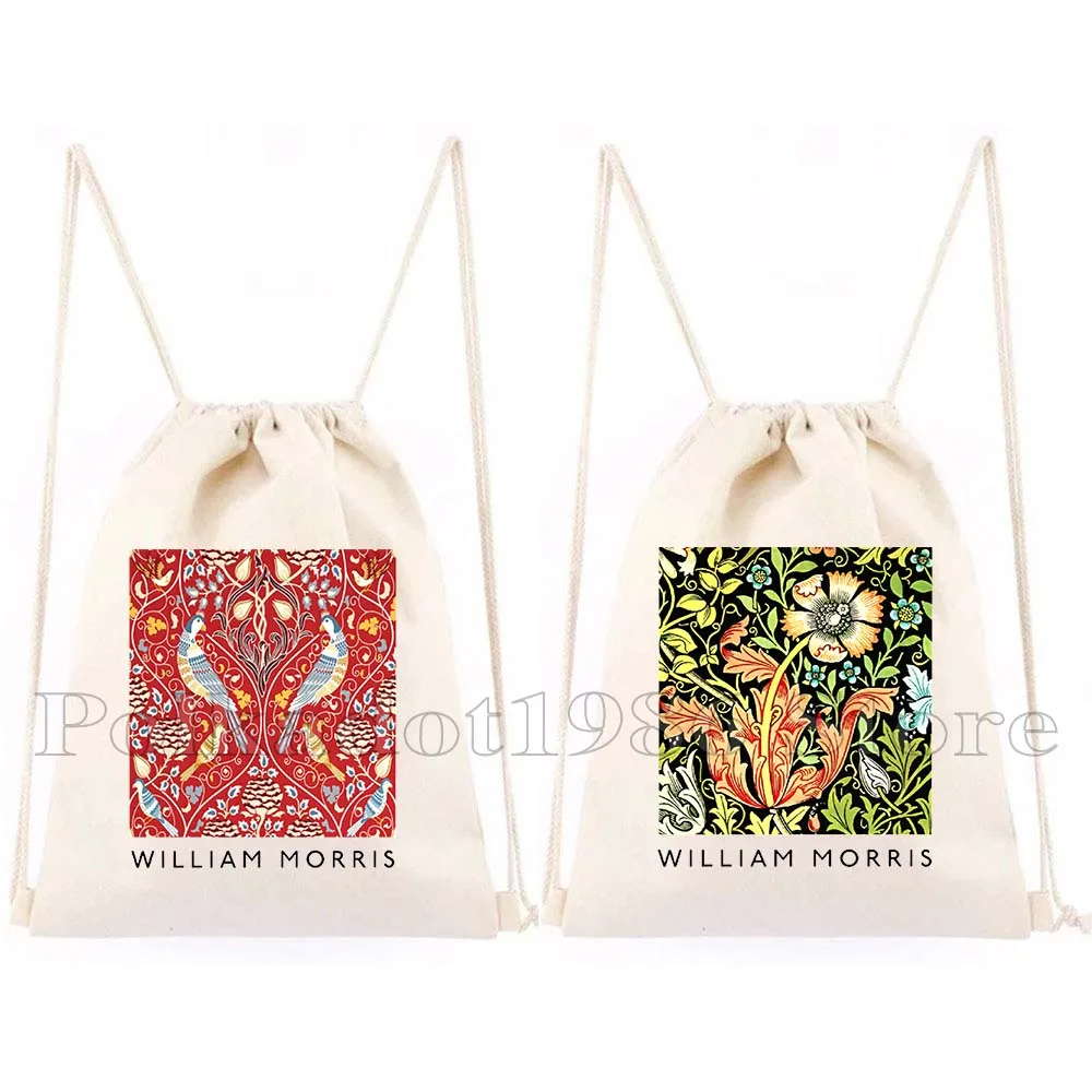 

WILLIAM MORRIS Pattern Strawberry Thieves Floral Flower Liberty Painting Drawstring Bags Soccer Backpack Gym Cute Gifts Sackpack
