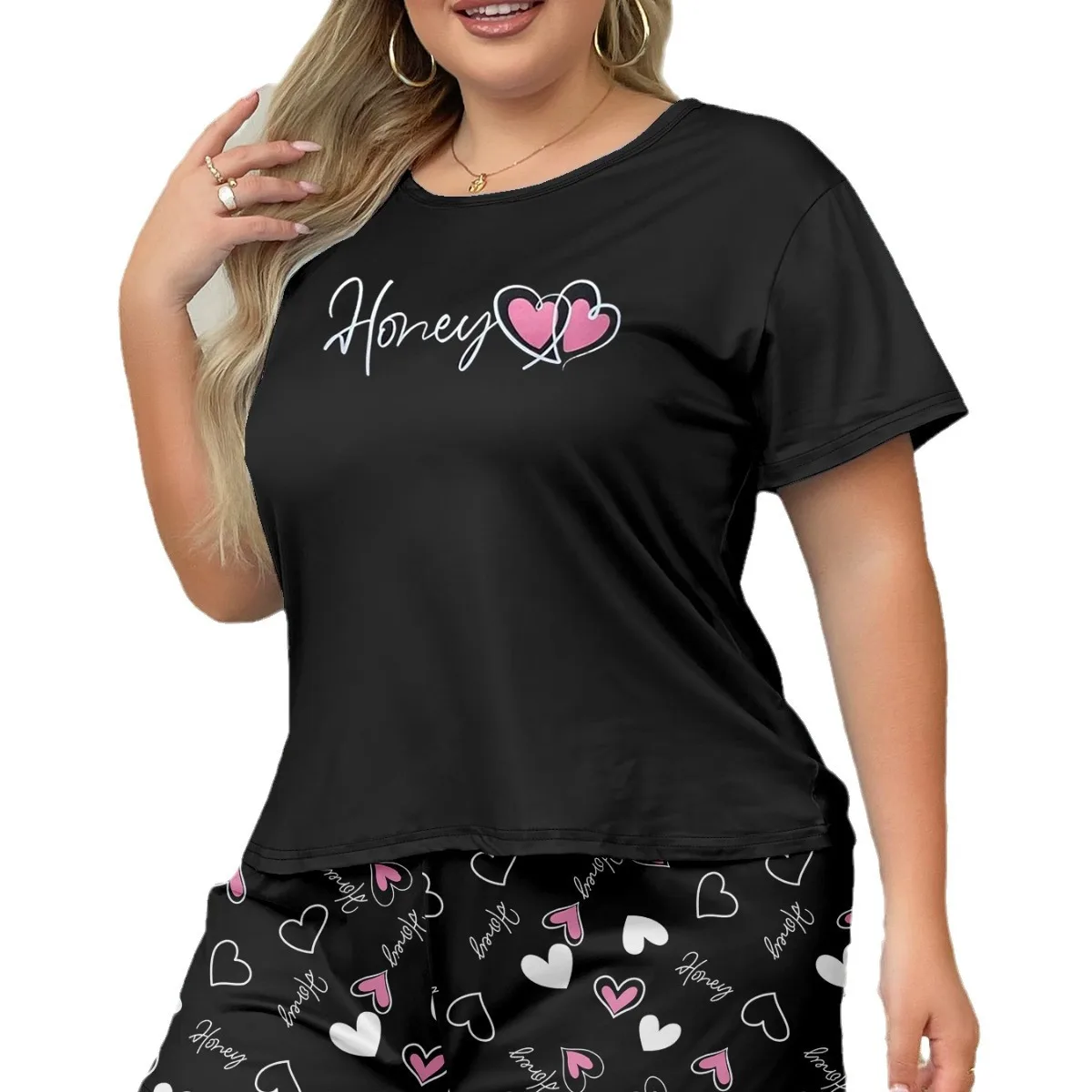 Европа и США, трансграничные новые пижамы с принтом «любовь», удобная повседневная одежда для дома, короткие футболки, комплект из двух предметов