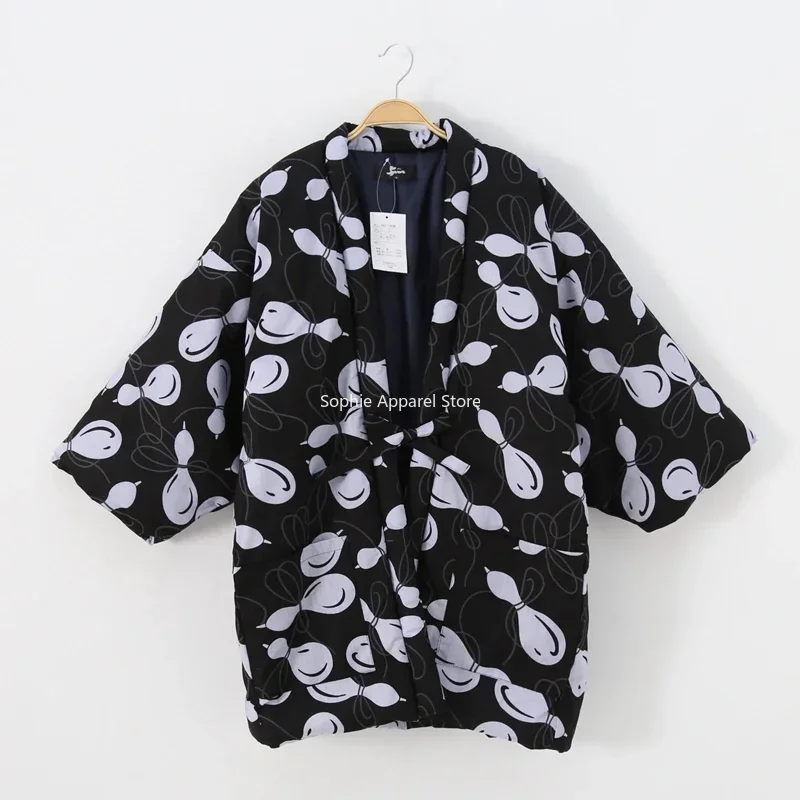 Haori الشتاء للنساء كيمونو اليابانية التقليدية مبطن الحشو القطن معطف فضفاض يوكاتا فام Hanten سترة بيجامة Japonais