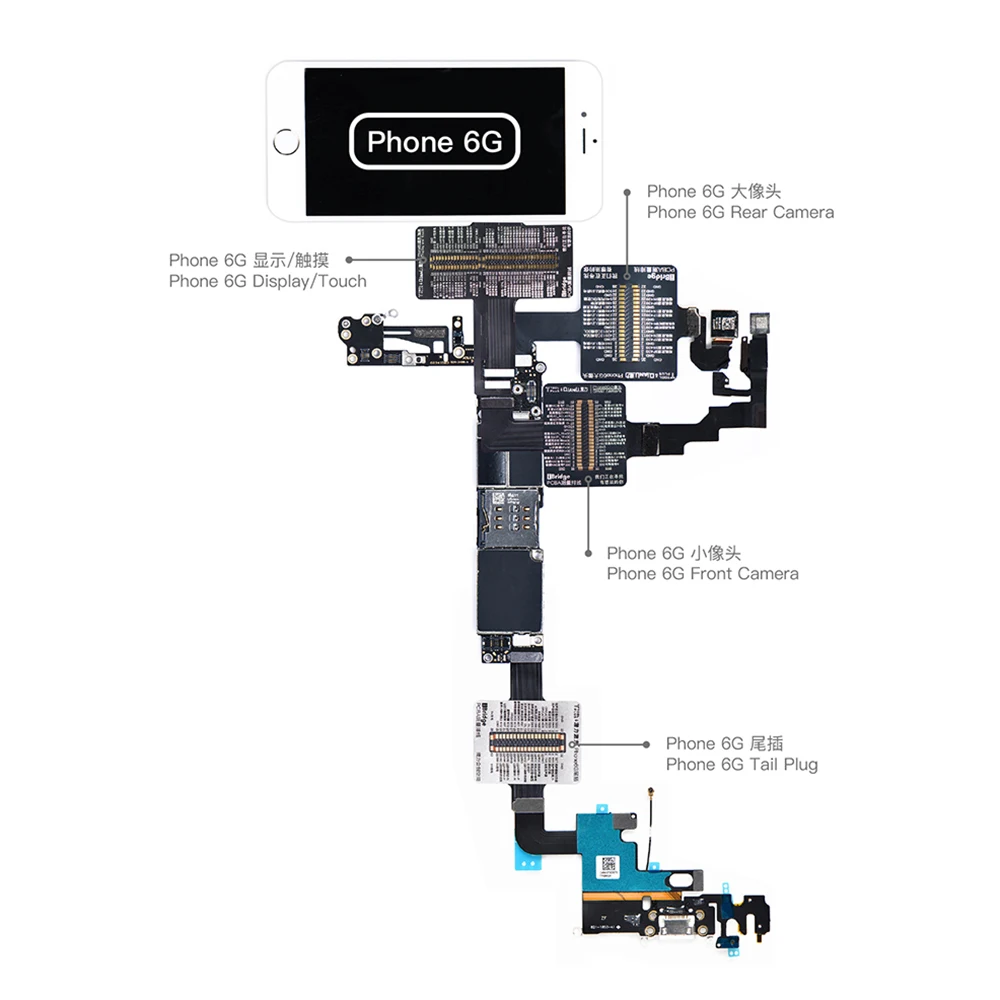QIANLI-Cable de detección de placa base iBridge 6G 6P para cámara frontal y trasera, pantalla táctil de enchufe trasero, herramienta de servicio de teléfono móvil