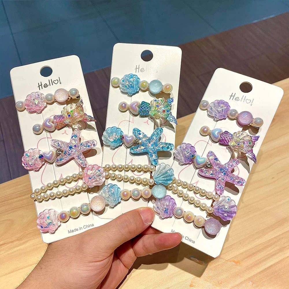 5pcs Beach Hair Clips for Girls – Shell Starfish & Pearl Side Clips, Toddler Hair Accessories Girl Hair Accessoires