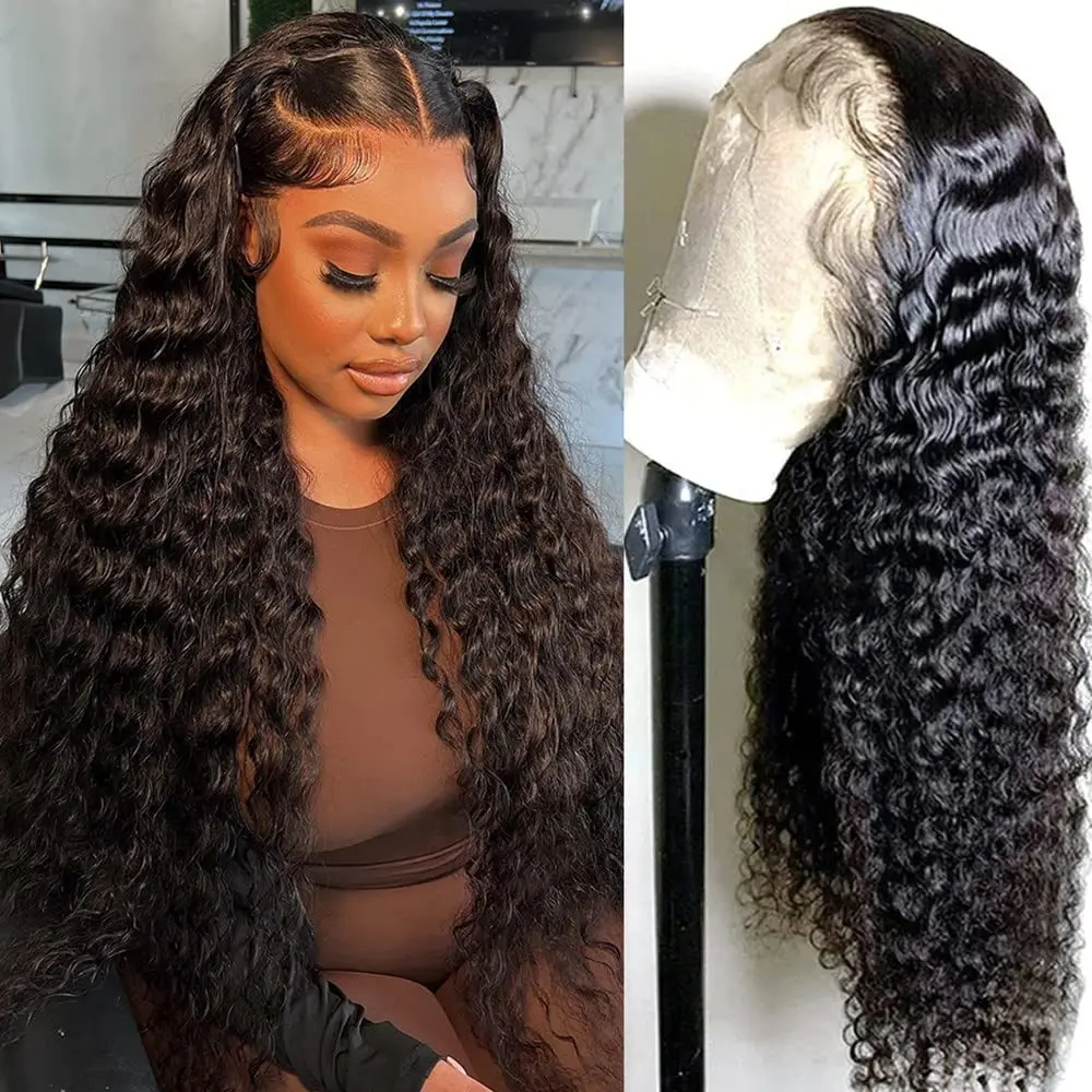 Deep Wave Curly Wigs 13x4 HD Lace Frontal Human Hair Wig On Sale 30 32 Inch Brazilian Remy 200% Density Curly 13x4 Closure Wigs