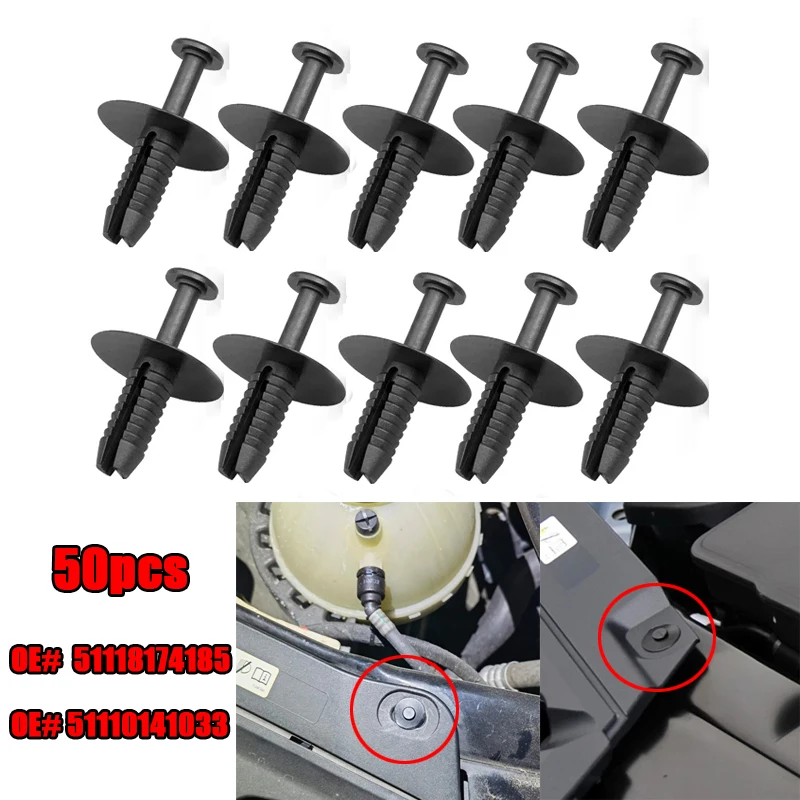 50Pcs Plastic Bumper Push Type Expansion Retainer Expanding Rivet Fixing Clips Retainer For Car BMW 3 5 7 Series 51118174185