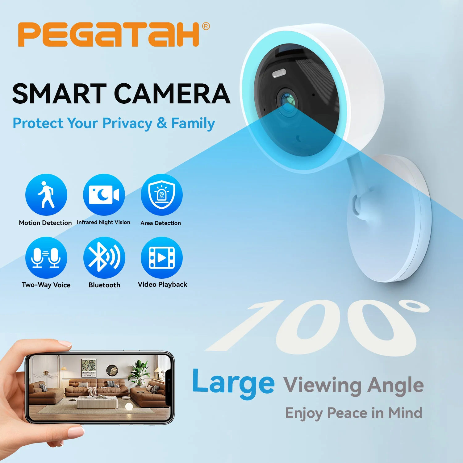 PEGATAH Tuya Smart 5MP HD Indoor Home Security Camera for Baby Two Way Audio Talk Color Night Vision , Human Detection