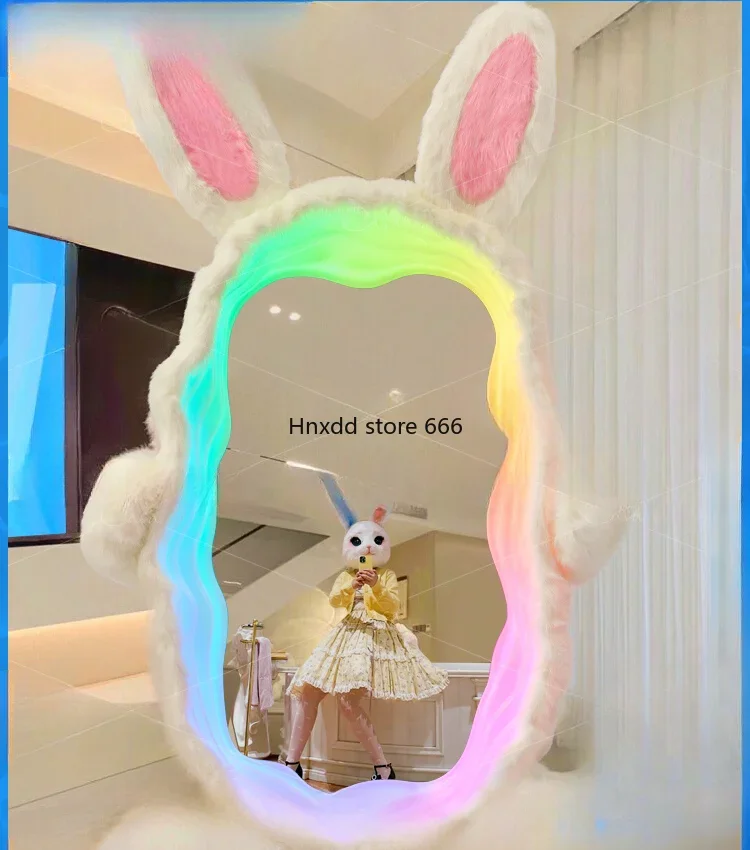 Pink luminous ins wind dressing floor art mirror