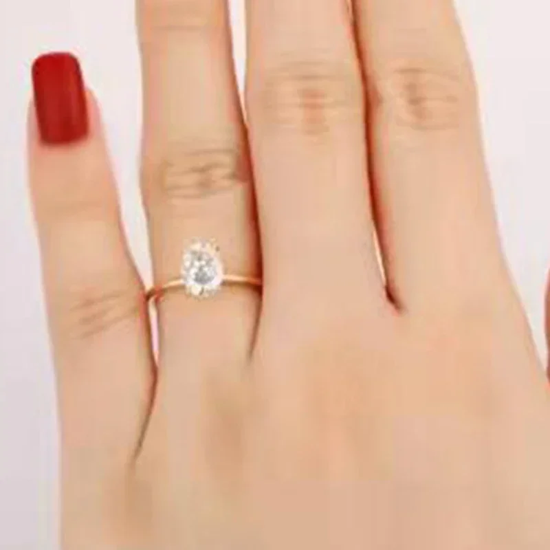 High End PVD Gold Plated Stainless Steel Shinny Oval Cubic Zirconia Engagment Wedding Ring for Women