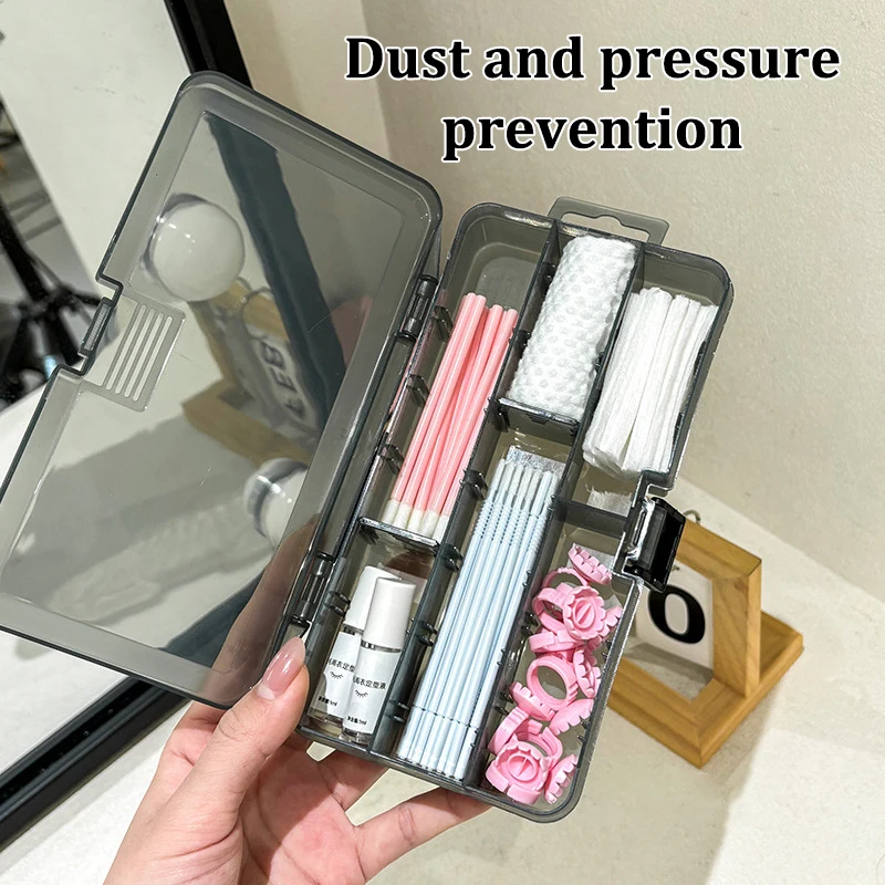 透明カバー付き長方形垂直 10 グリッドまつげエクステンションツール収納ボックス接着剤ピンセットホルダーメイクアップオーガナイザー