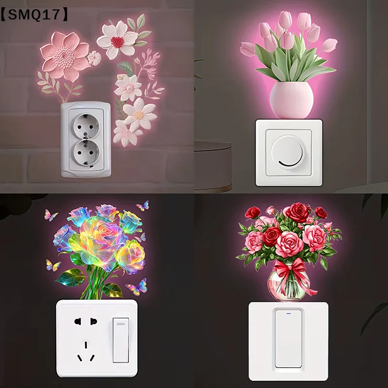 Glow-in-the-Dark Flowers Switch Sticker Tulip Lily Sunflower Wall Sticker Self-Adhesive PVC Switch Outlet Decor Easy Peel【SMQ】
