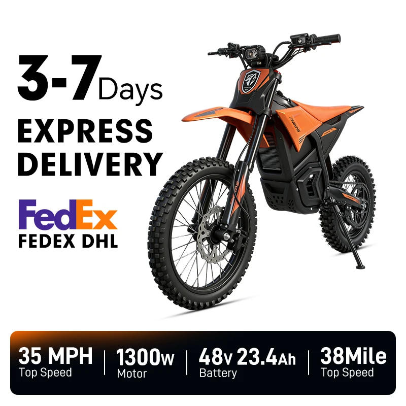 

1300W Electric Dirt Bike for Adults, 14"/12" Off-Road Tire Electric Motorcycle, 48V 23.4Ah Battery E-Bike, Dual Suspension, Hydraulic Brakes