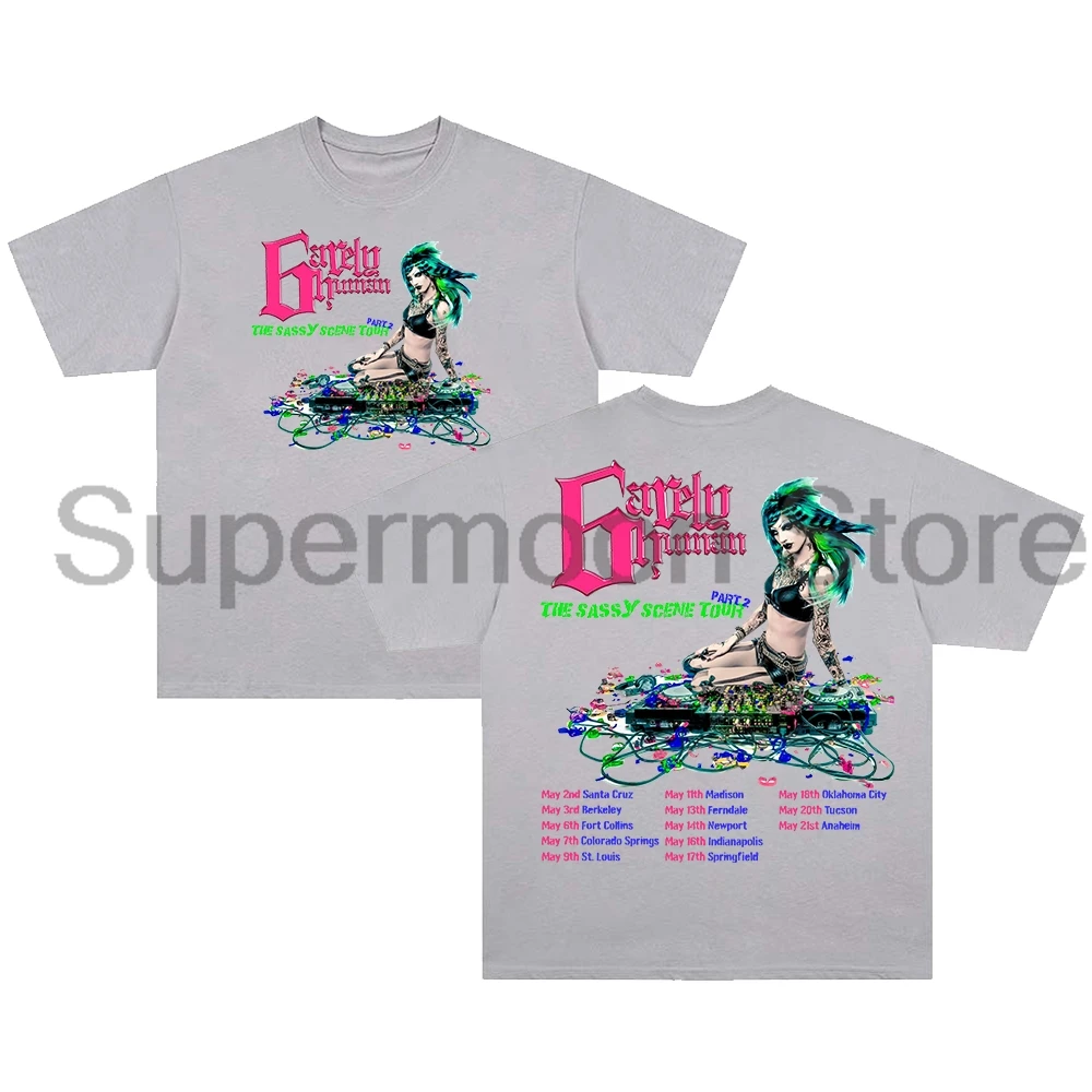 6arelyhuman جولة المشهد وقح 2025 تي شيرت Crewneck قصيرة الأكمام القطن المحملة الرجال النساء ملابس الشارع الشهير #3