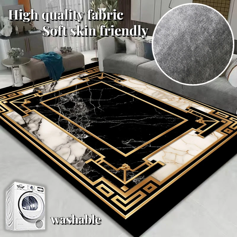 

Modern Black Gold Carpets Living Room Sofas Luxury Large Area Rugs 140x200cm Home Decor Bedroom Wawshable Floor Mats Non-slip