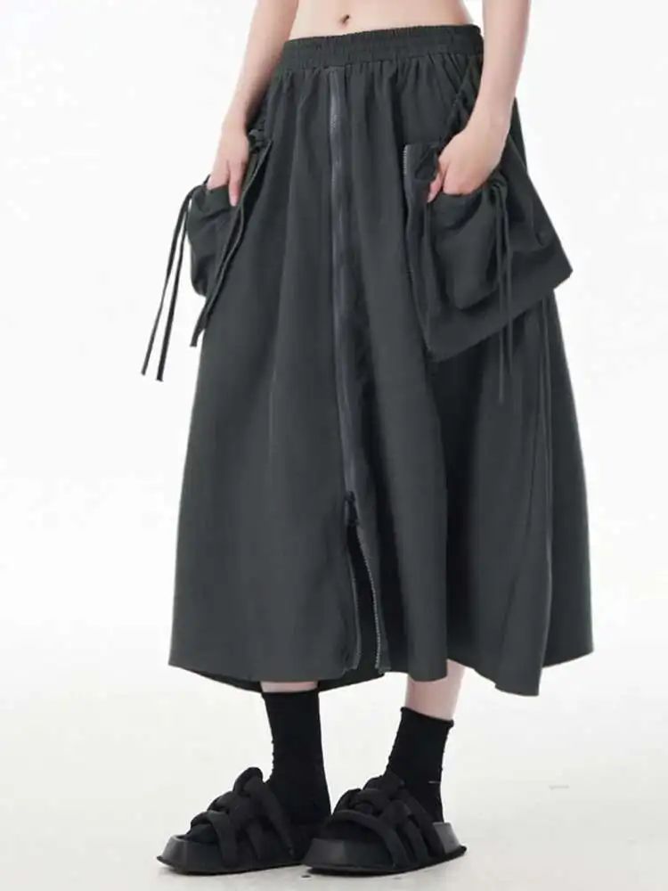 

Высокая эластичная талия, серая карманная молния, сращенная юбка до половины тела, женская модная новинка весны и осени