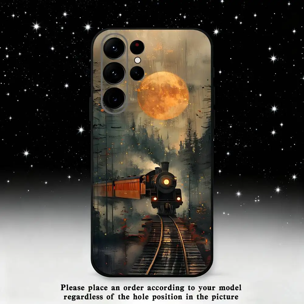 Casing Ponsel Kereta Api Uap Klasik Untuk Samsung S25, S24 Ultra, S20, S30 plus, S22 plus, S23, S30 Ultra 5G Silikon Hitam