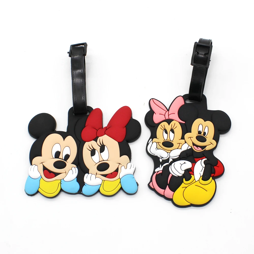 Disney-Desenhos Animados Tag Bagagem com Pingente, Mickey e Minnie, Etiqueta Bagagem, Portable Suitcase ID, Titular do endereço, Acessórios de Viagem