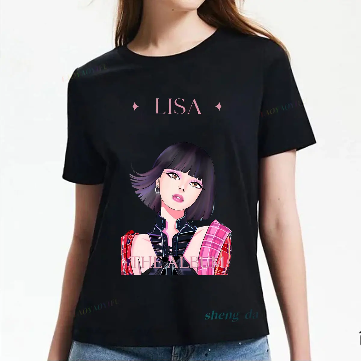 Lalisa Manobal Black-pink' Lisa Cotton T Shirt Men Women UnisexTop Kids Clothes Fans Girls Cartoon Teenager Superstar Casual Tee