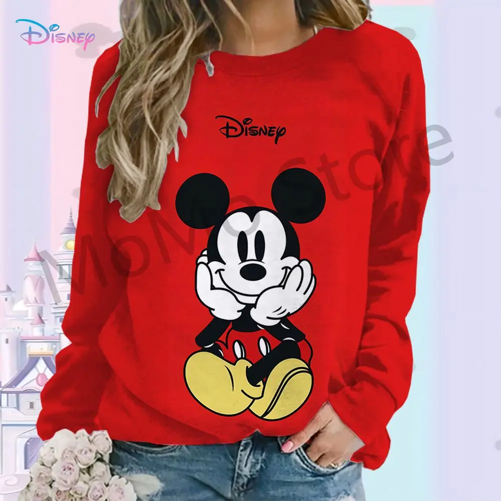 Disney Mickey Mouse Long Sleeve Sweatshirts O Neck Leisure Pullovers High Quality Lovely Ladies Fashion Streetwear Party 2024