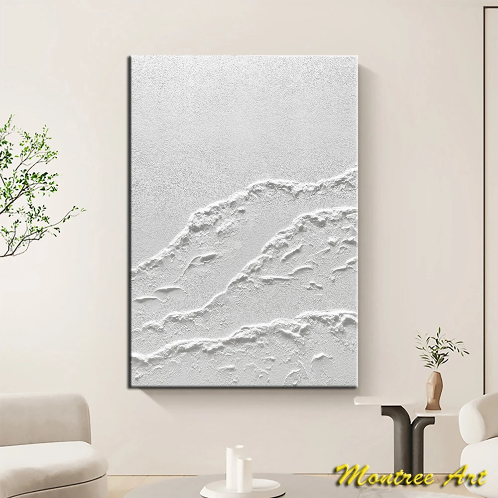 Hand Painted Oil Painting White waves textured painting large white minimalist wall art for living room white modern home decor