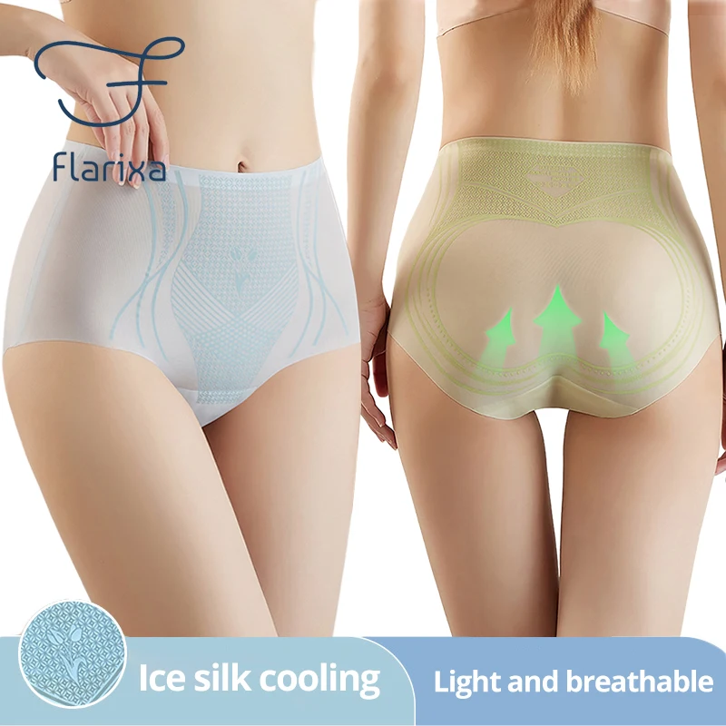 

Flarixa Ultra Thin High Waist Ice Silk Panties Women Body Shaping Briefs Breathable Slimming Pants Invisible Female Underwear