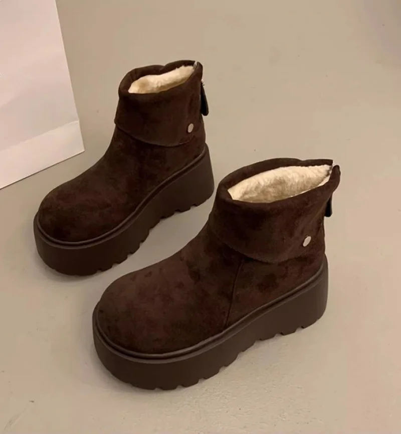 2025, neue Plateau-Schneestiefel für Damen, warme, pelzige, gefütterte Winterschuhe, modische Stiefel mit dicker Sohle und mittlerer Wade – Detail 6