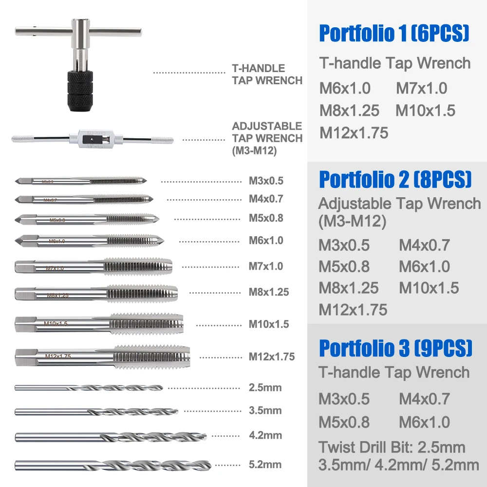 CMCP 6/8/9 stücke Einstellbare M3-M12 T-Griff Ratsche Gewindebohrer Halter Schlüssel Windeisen Bohrer Set Schraube Gewinde Gewindebohrer Bohrer Hand Werkzeuge – Detail 6