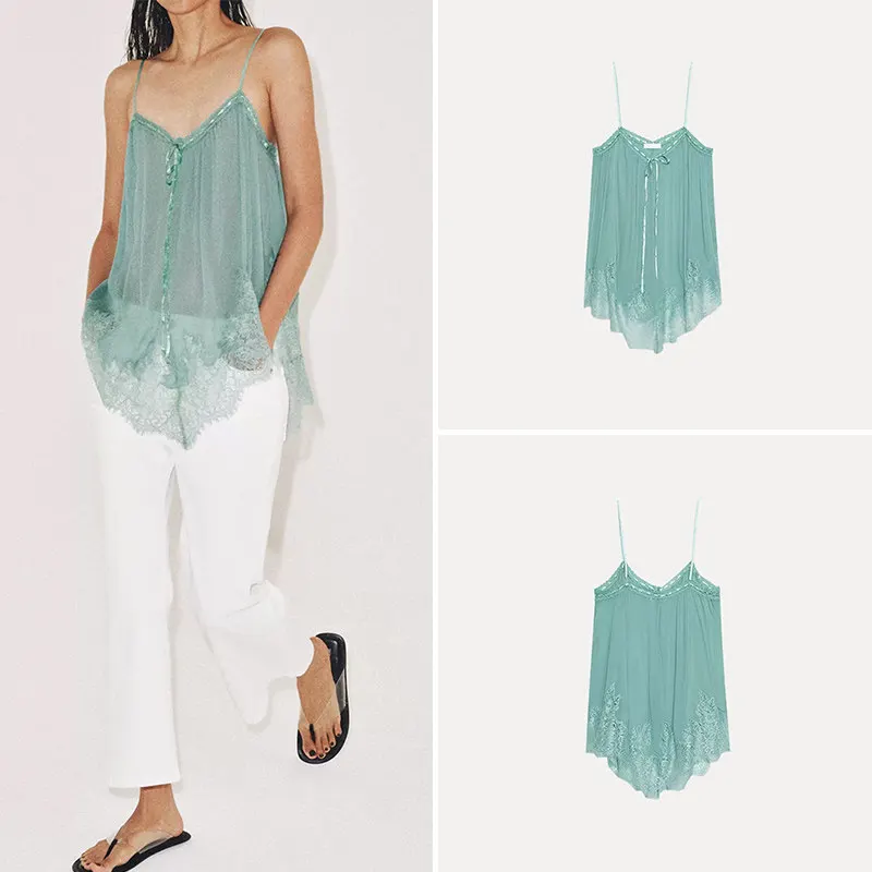 

Fashionable round Neck Asymmetric Lace Crop Top Women's Summer Outfit 2026 New Arrival Loose Fit Outerwear by Zadata