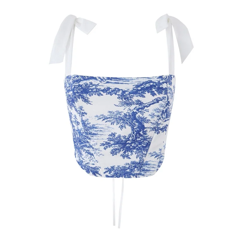 Women's Slim Fit Sleeveless Backless Fishbone Bralette Floral Printed Versatile Chic Sexy Top for Females 2026 New