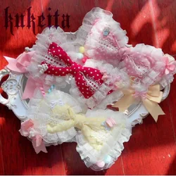 Harajuku giapponese Kawaii fatto a mano fiocco di pizzo fermaglio per capelli bella dolce principessa Lolita tornante KC Cosplay copricapo accessorio per capelli