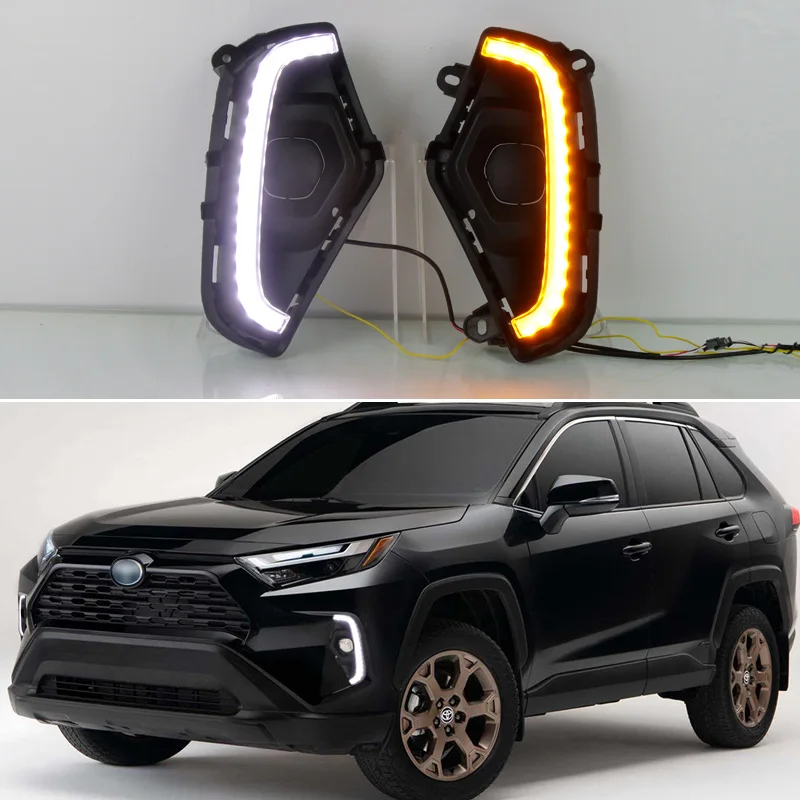 

For Toyota RAV4 RAV 4 2023 12V Auto LED Daylights Yellow Turn Signal DRL Car Daytime Running Light Foglamps