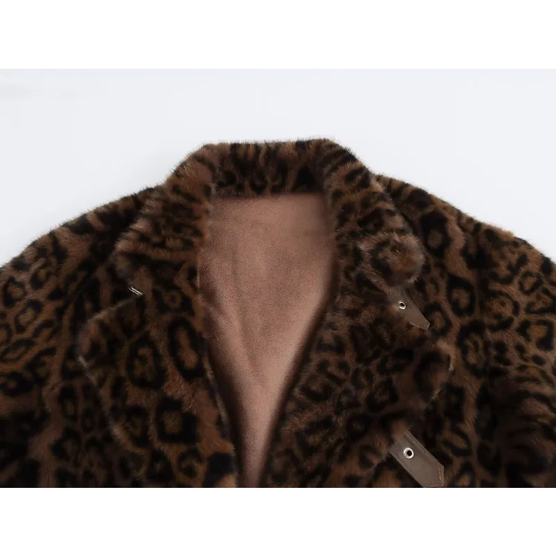 TRAF ZR Snow Parka Faux Fur Padded Coat Leopard Print Cropped Parkas Warm Woman Winter Coats Elegant Luxury Women\'s Coat