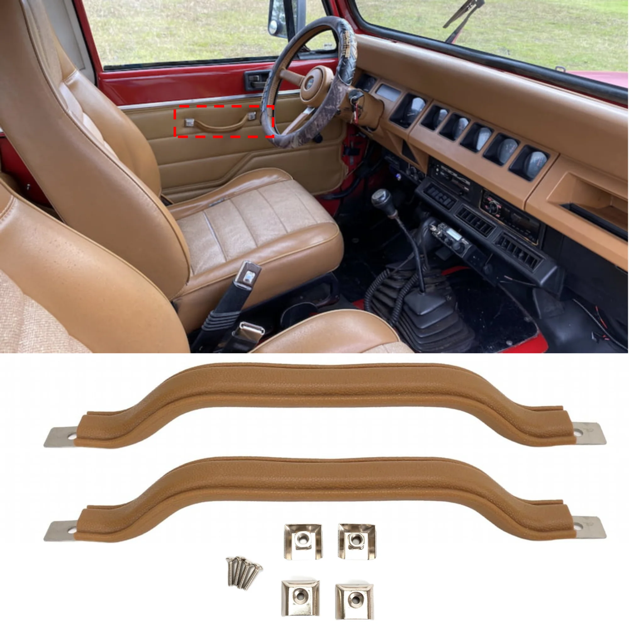 2 Pack Door Handle Pull for Jeep YJ Wrangler 1987-1995 Front Brown Inside Trim Driver and Passenger Side Replaces 55009801K